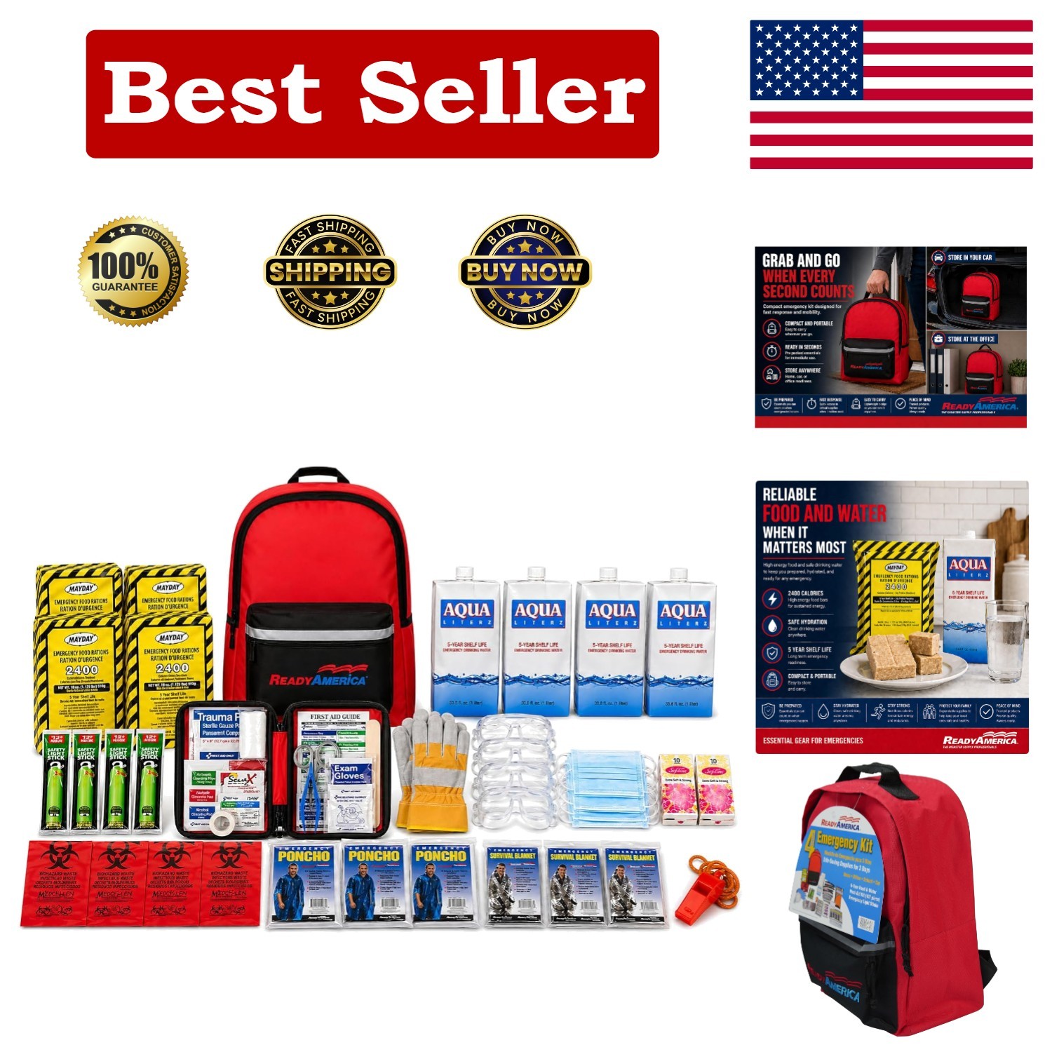 Luxury Emergency Kit: 4-Person, 3-Day Survival Backpack With Essential Supplies