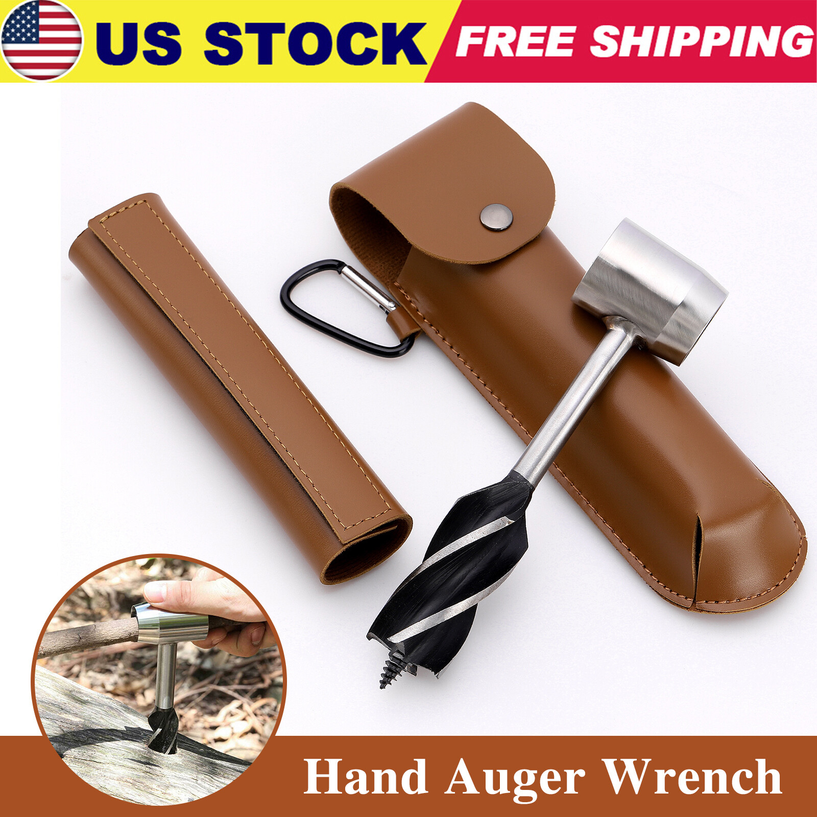 Manual Hand Auger Wrench Wood Drill Kitfor Bushcraft Outdoor Survival Tool US