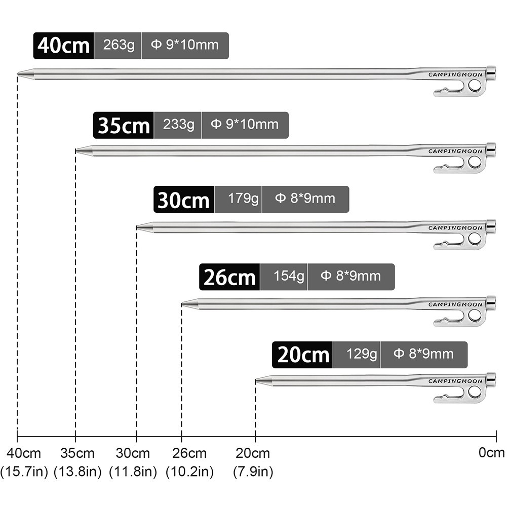 Tent Stake 20-40cm Length 8-10mm Dia Accessories Canopy Outdoor