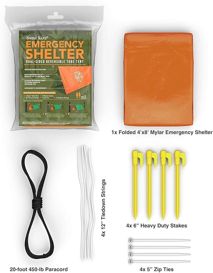 Lot 2 Emergency Survival Shelter Mylar Tube Tent 2 Person Tent Swiss Safe