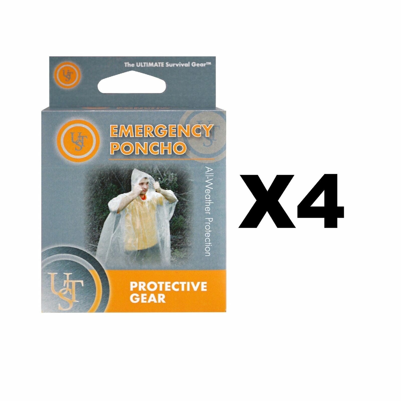 UST Emergency Poncho Clear Ultralight Rain Jacket Survival gear Bug Out Bag 4 PK