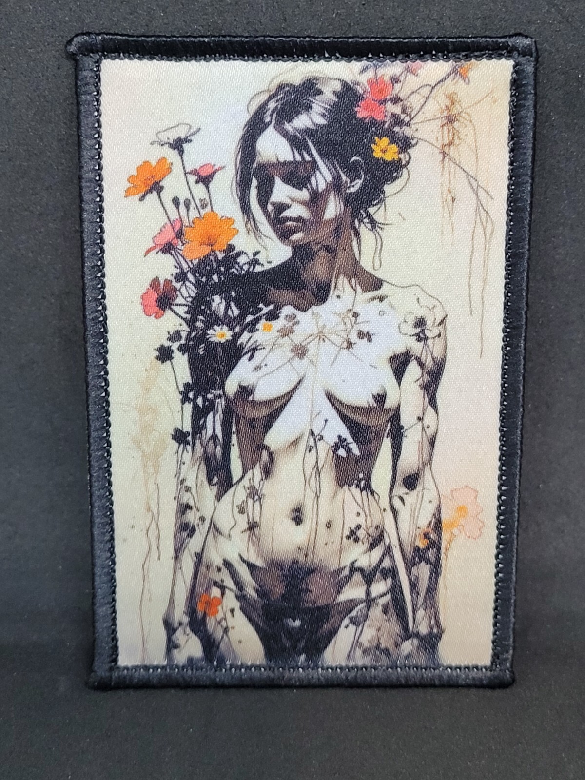Beautiful Flower Woman 2″x4″ EDC patch hook backed. Queen of Hanks Patch