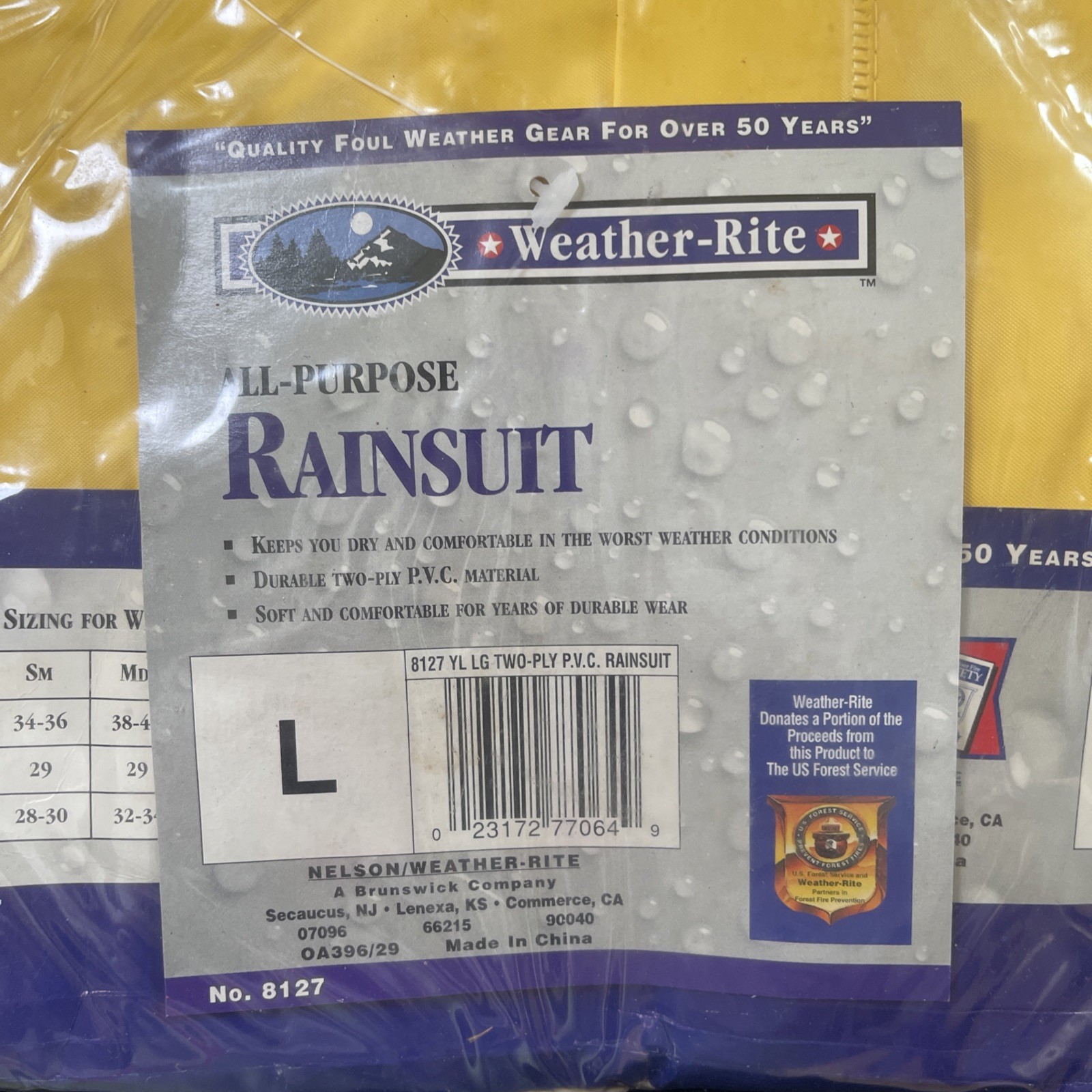 New Vintage Weather-Rite Waterproof Rainsuit PVC Mens Large All Purpose