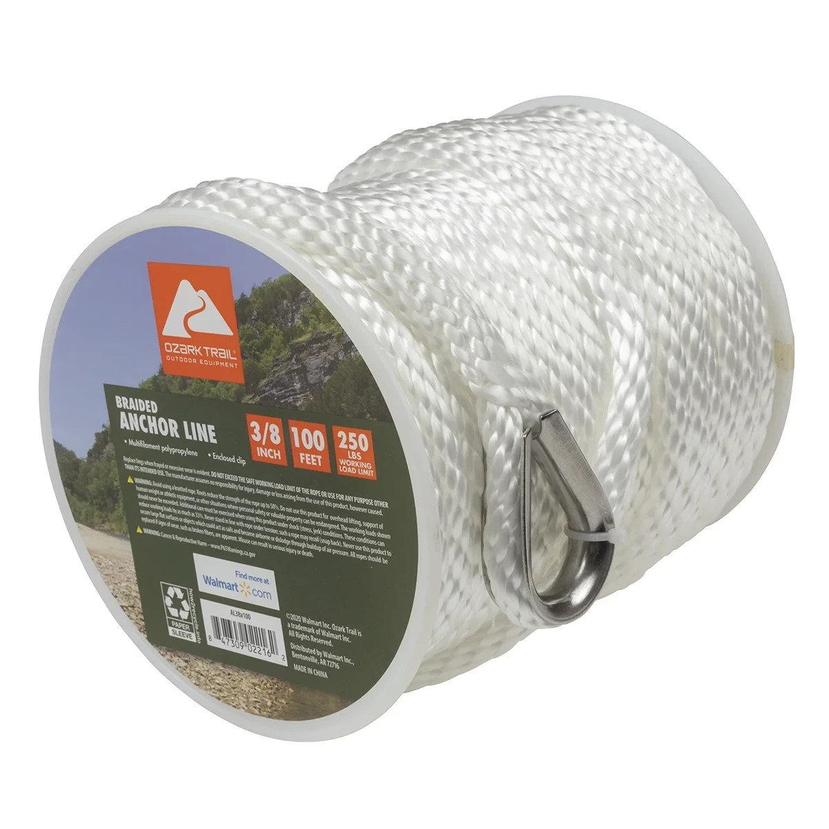 (2 pack) Ozark Trail 3/8″x100′ Nylon Braided Marine Anchor Line 100 Foot Length.
