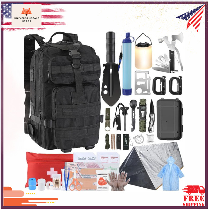 258PCS Survival Kit with Water Filter, First Aid, Emergency Tent Backpack