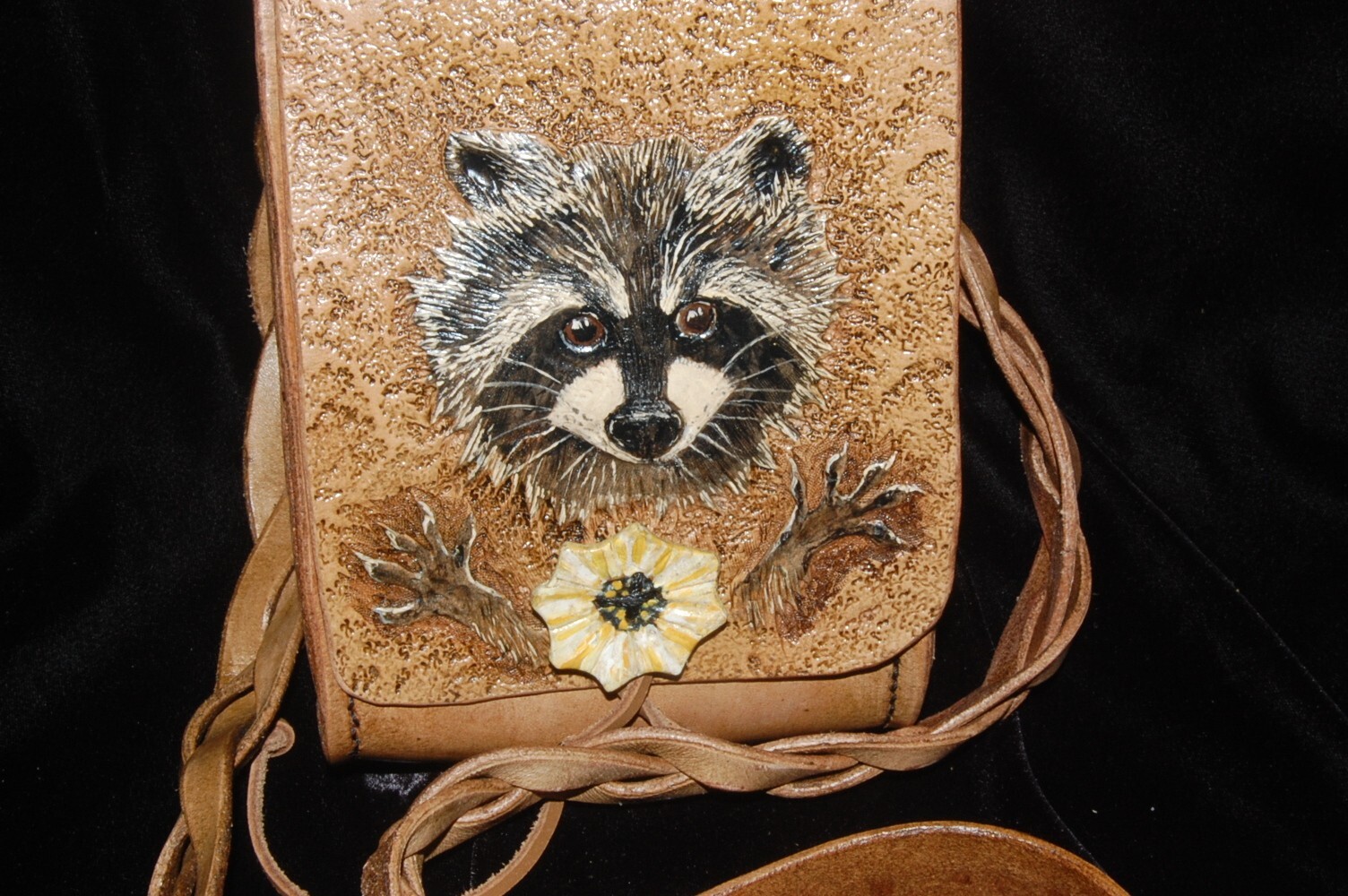 Raccoon Foraging Leather Bushcraft Bag with Mystery Braid