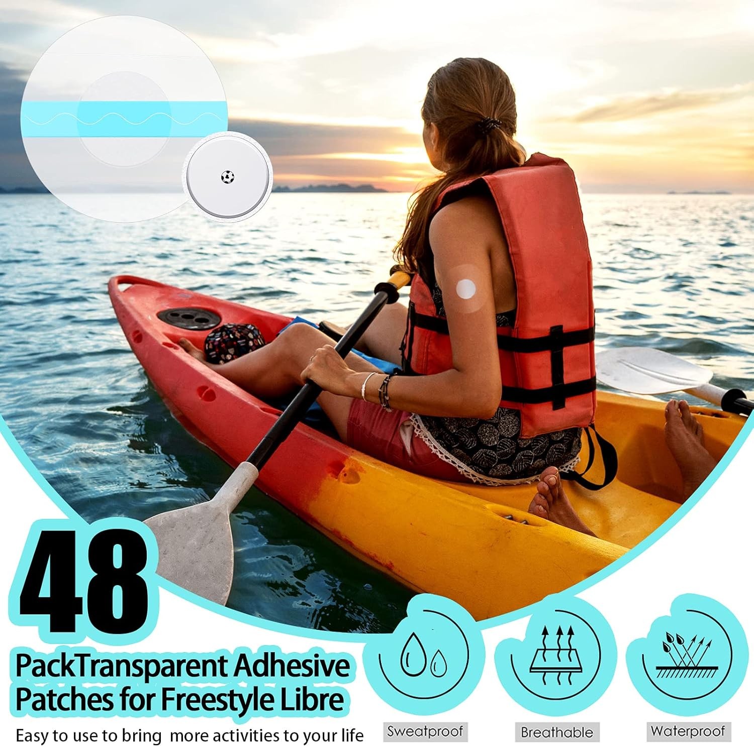 Freestyle Libre Sensor 48 Pack Covers Waterproof 2 Adhesive Patches Transparent