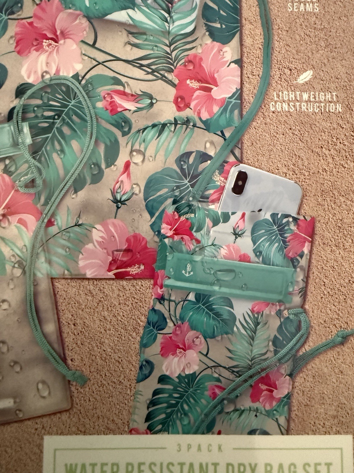 3Pc Water Resistant Bag Pouches Dry Phone Protection South Beach Hiking Floral