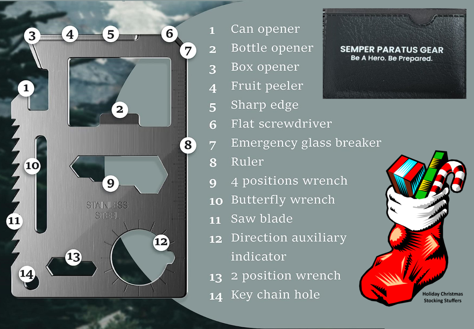 Excellent Holiday Stocking Stuffers – 14-in-1 Multitool Card – 5/10/20 PAKs