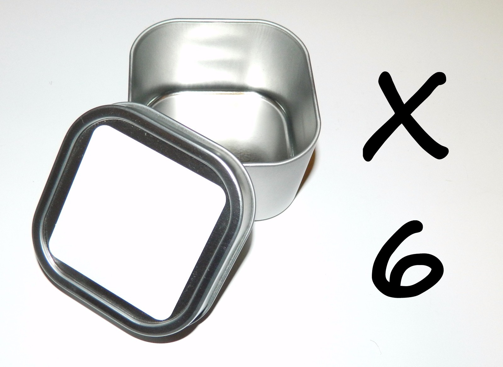 6 X 8-oz Square Blank White Label Slip On Lid Metal Tin Can Container Crafts Box