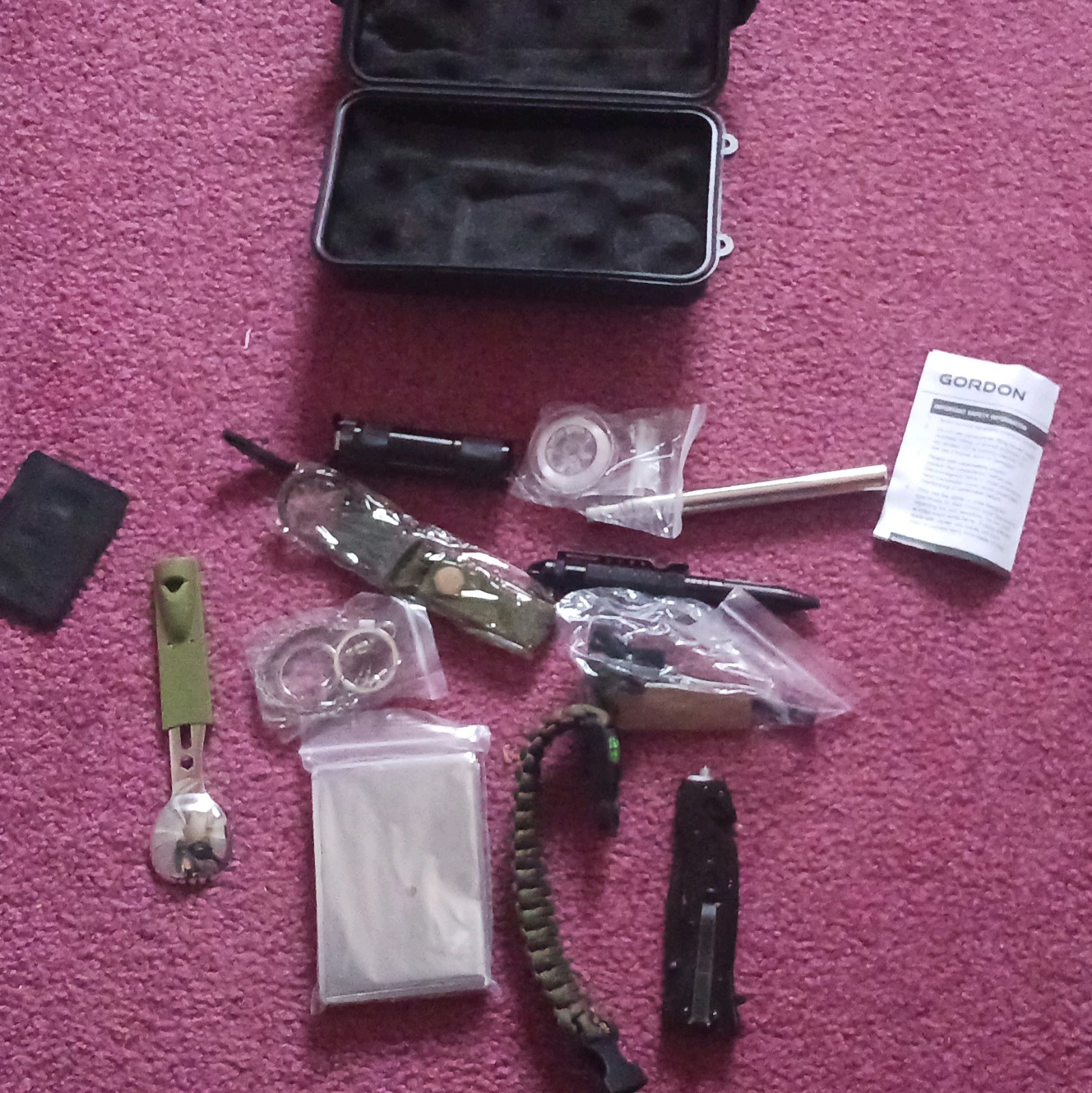 Gordon 12 PC Emergency Survival Kit Black, Knife, Fire Starter, Compass