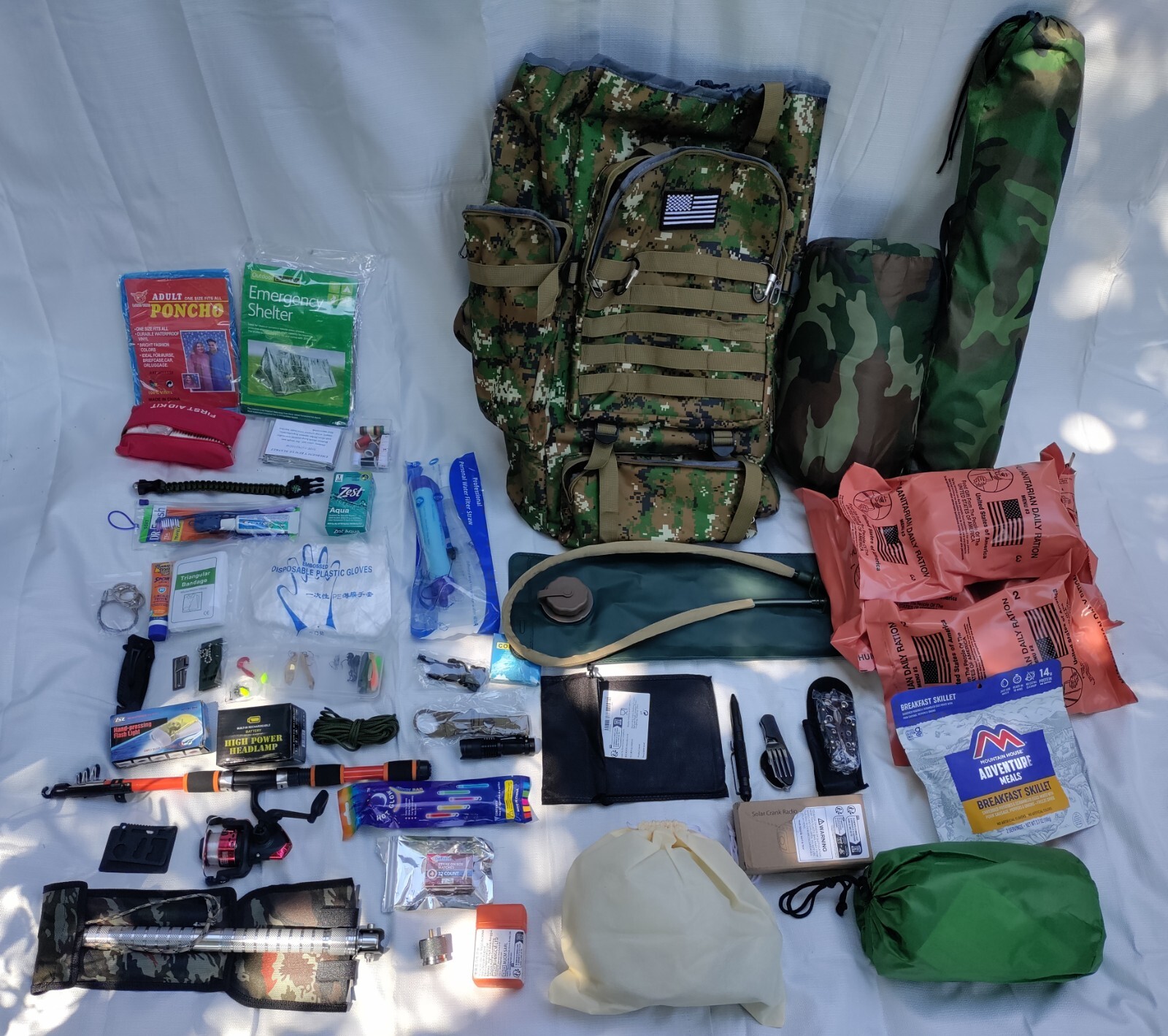 Bug out bag a must-have for backpacking, camping, hiking, full of outdoor gear
