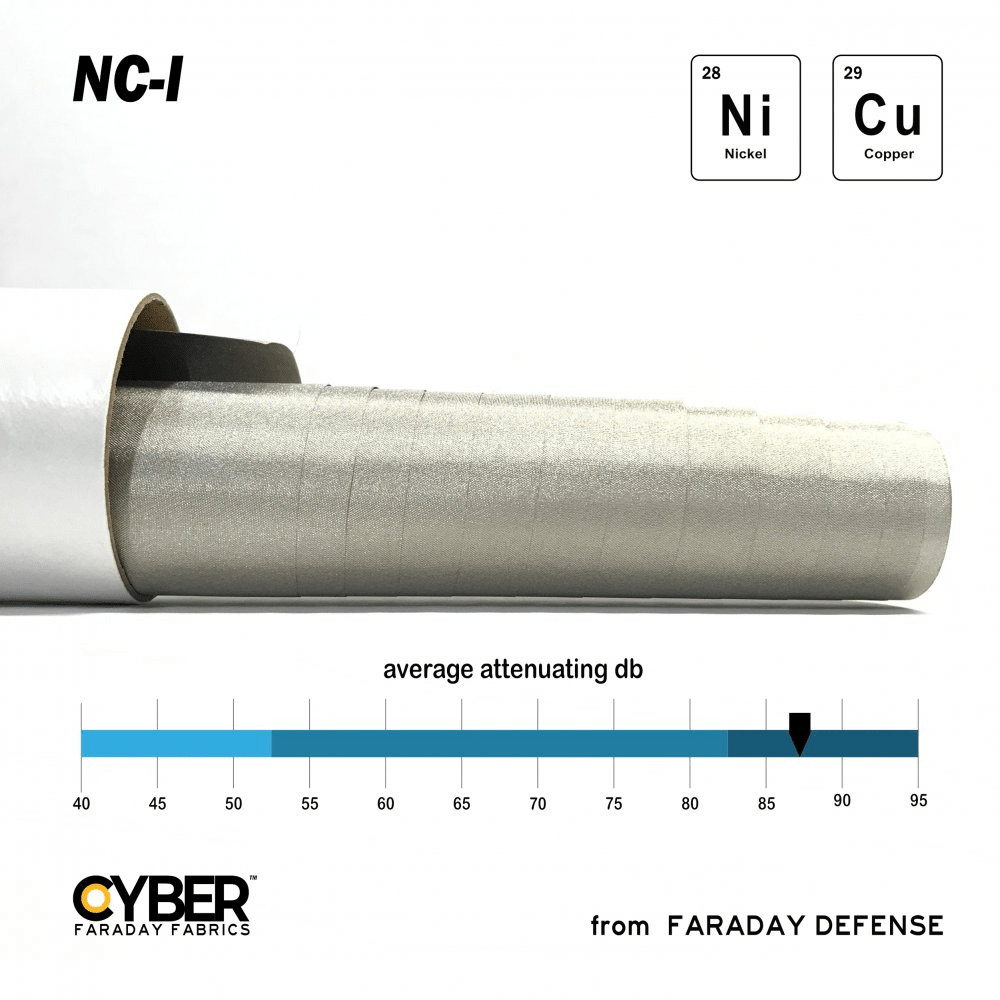 Faraday Cyber NC-I EMF RF Shielding Nickel Copper Fabric Roll 50″ x 1′
