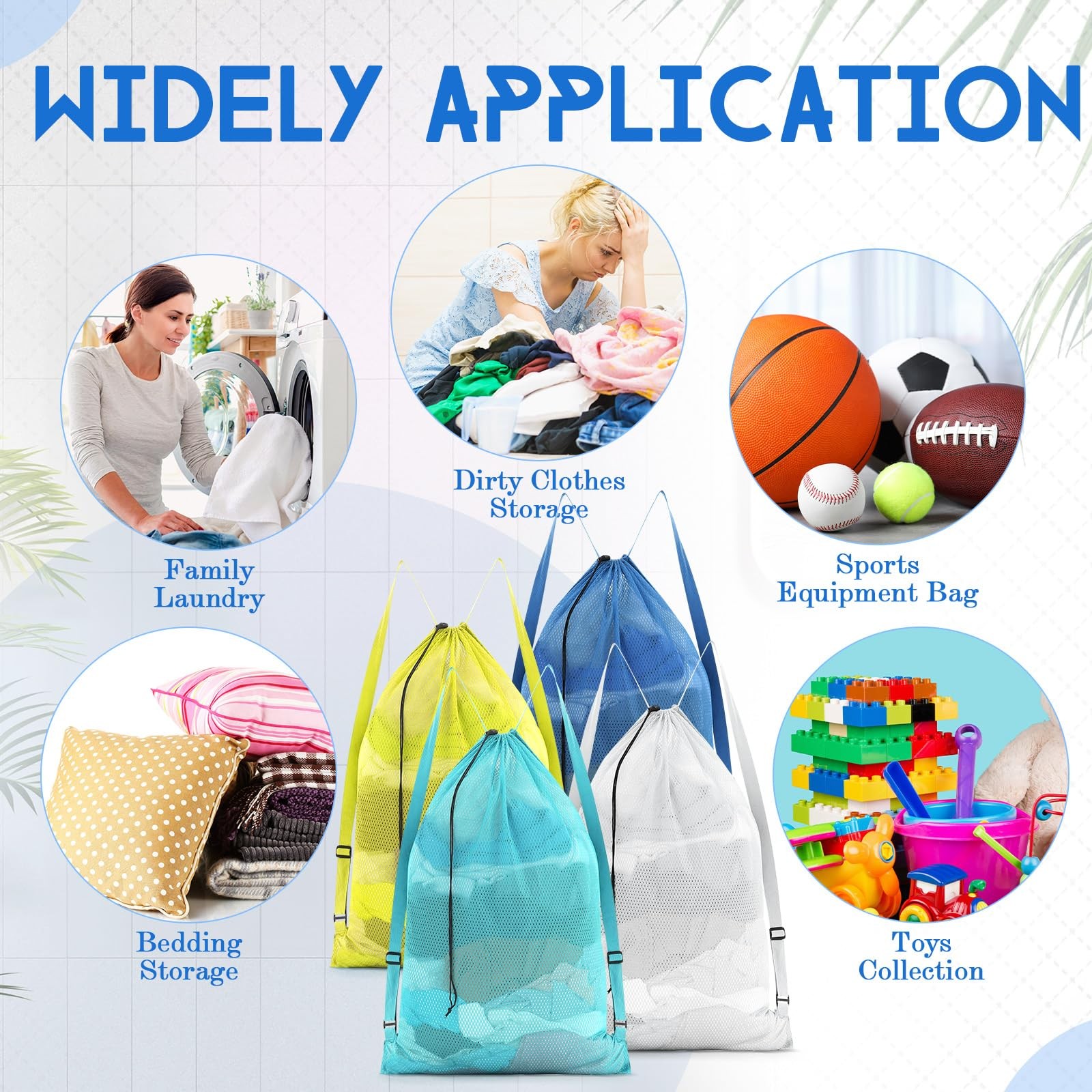 Wesnoy 4 Pcs Large Mesh Laundry Bag with Adjustable 24 X 36 Inches, Colorful