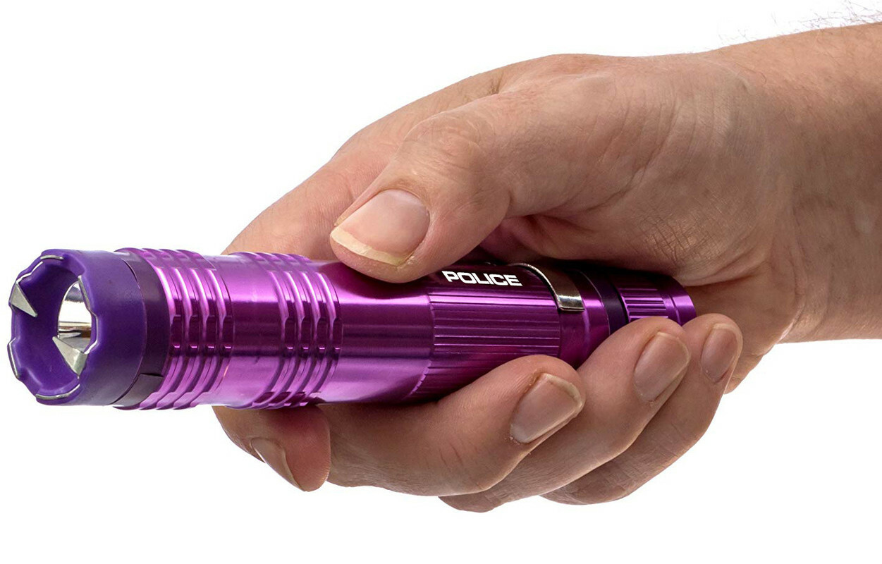 POLICE Stun Gun M12 Metal Self Defense Rechargeable LED Flashlight Purple