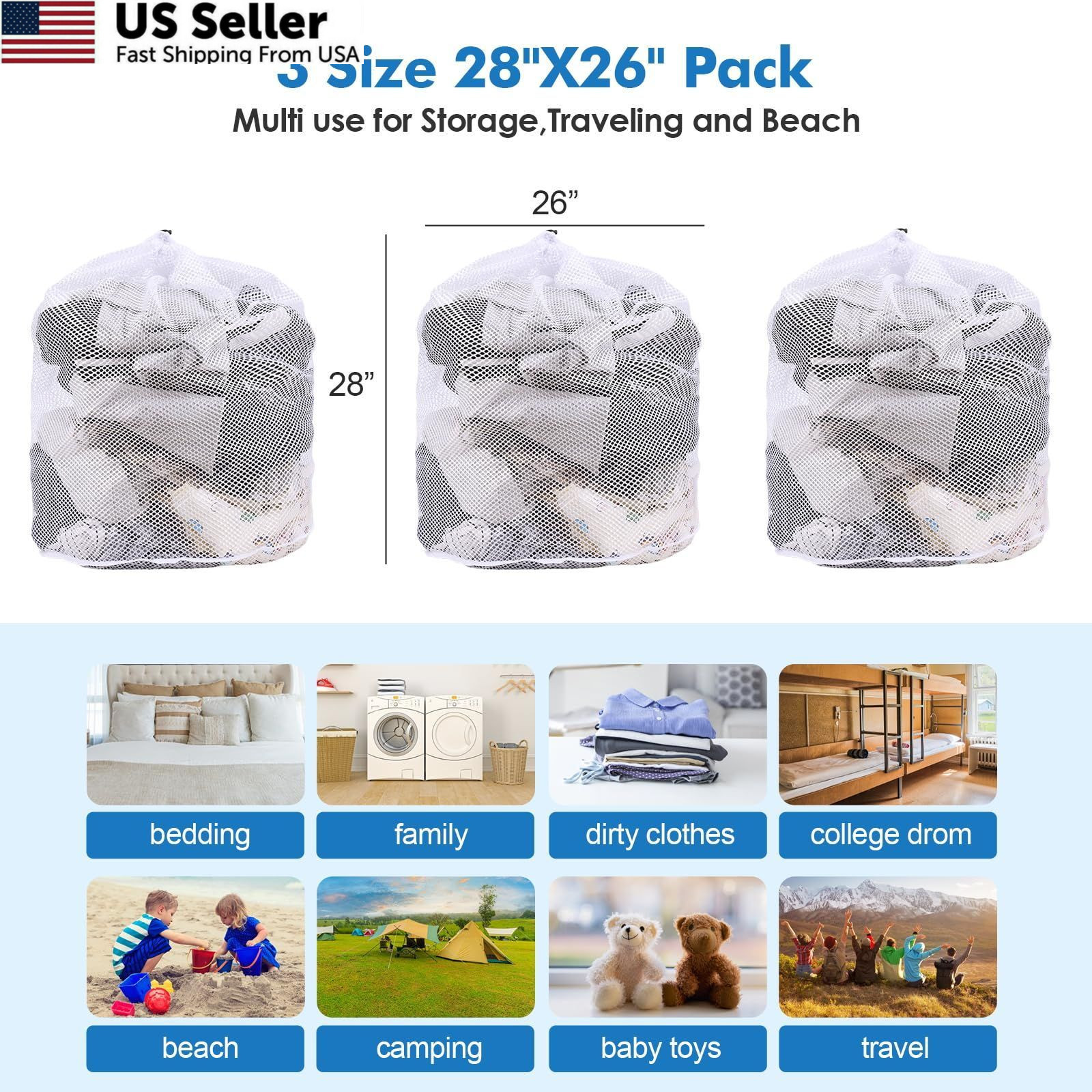 OKAKA 3Pcs Mesh Laundry Bags Washing Machine Wash Jumbo 3 pcs, White