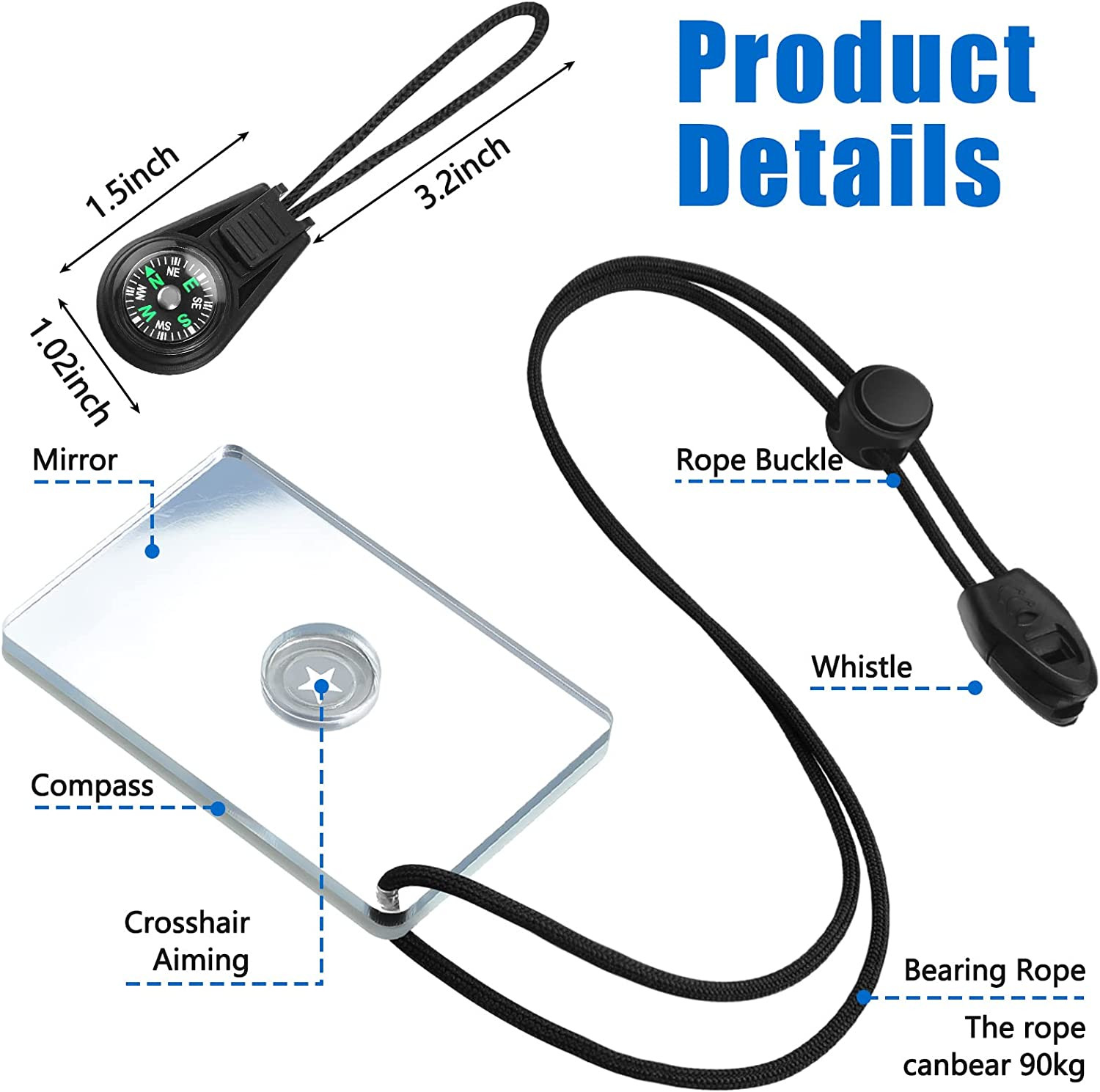 2 Pieces Signal Mirror Survival Camping Mirror 2 x 3 Inch Emergency Signaling PF
