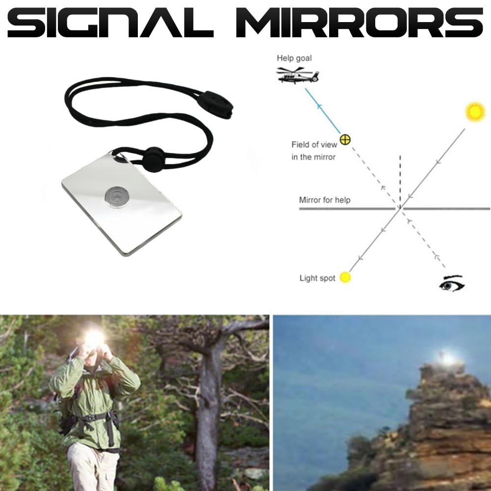 Signal Mirror Survival Kits Military Grade, 2 x 3 in Camping Mirror with Surv…