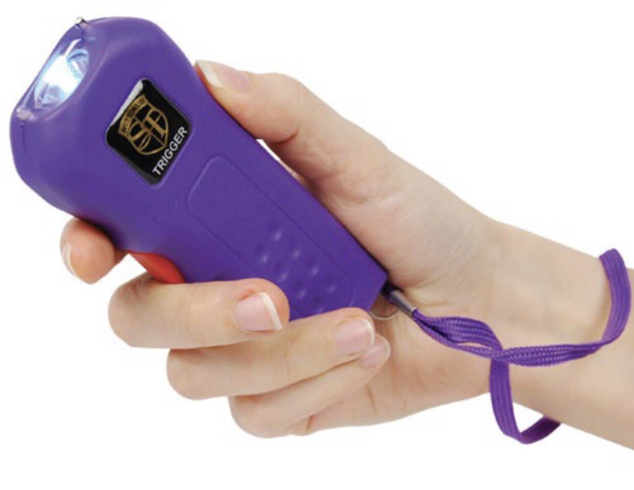 Police SQUEEZE trigger 4.8Mp STUN GUN w/LED Flashlight & Disable Pin Safety Case