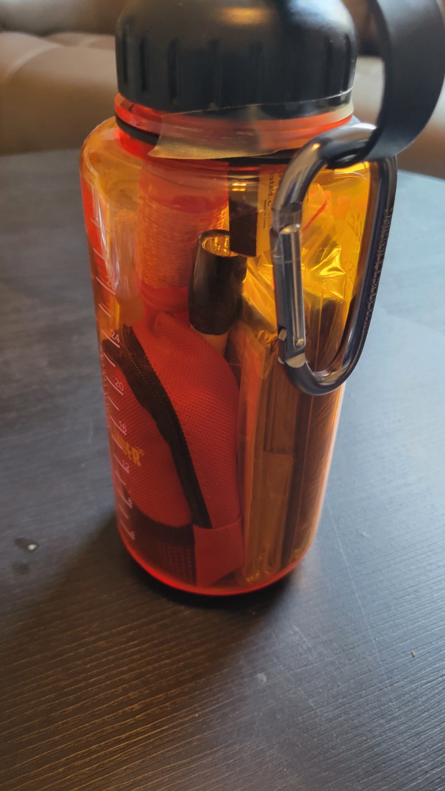 Eddie Bauer Essential Survival Kit within a 32 oz Water Bottle Orange Unopened