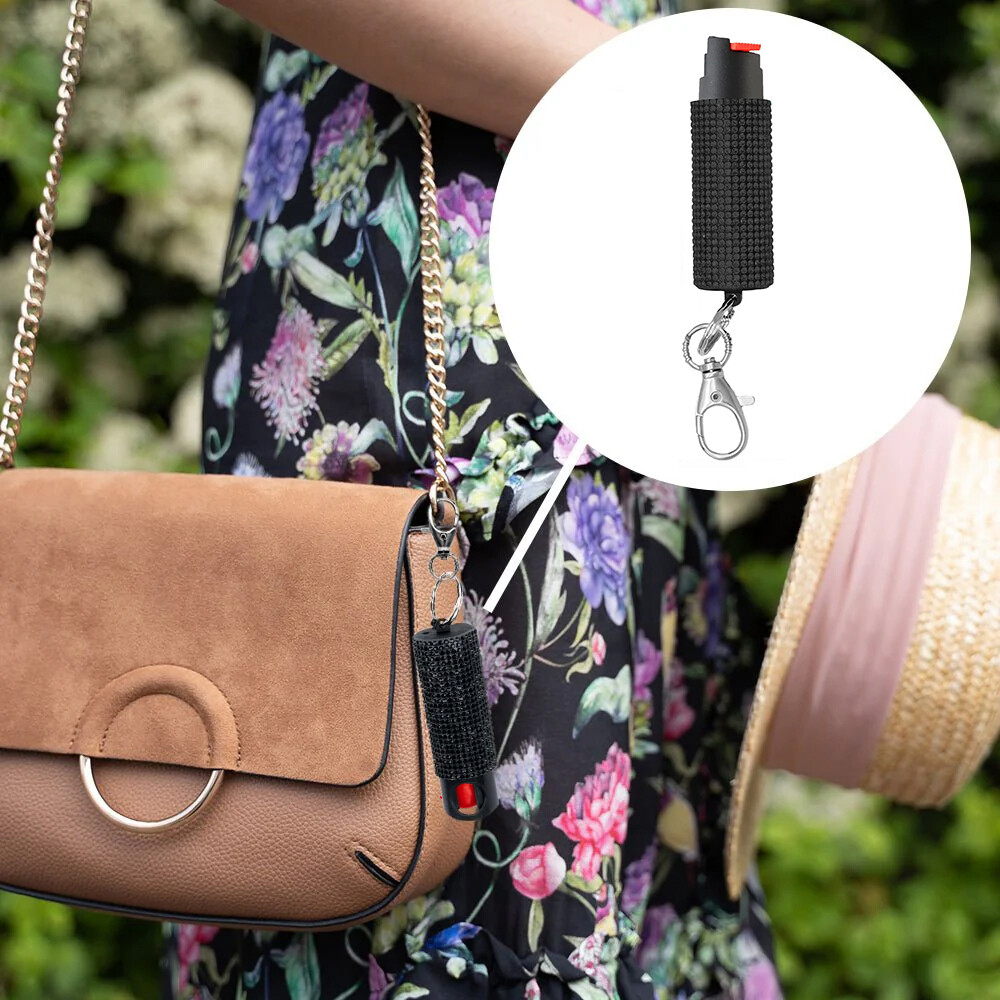 2 Pack Bling It On Key Ring Self Defense Pepper Spray Black Jeweled Cary Case