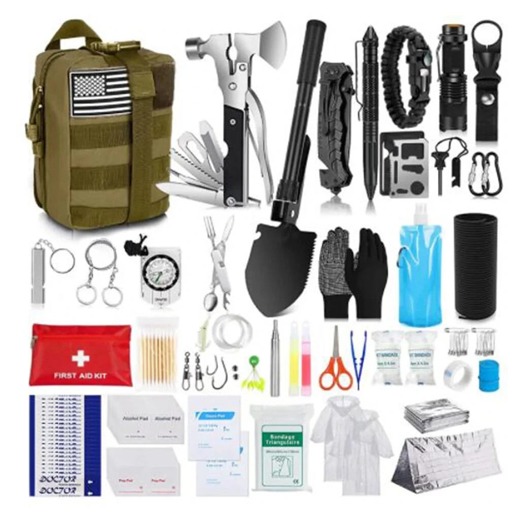 Survival Kit and First Aid Kit, 142Pcs Professional Survival Gear and Equipment