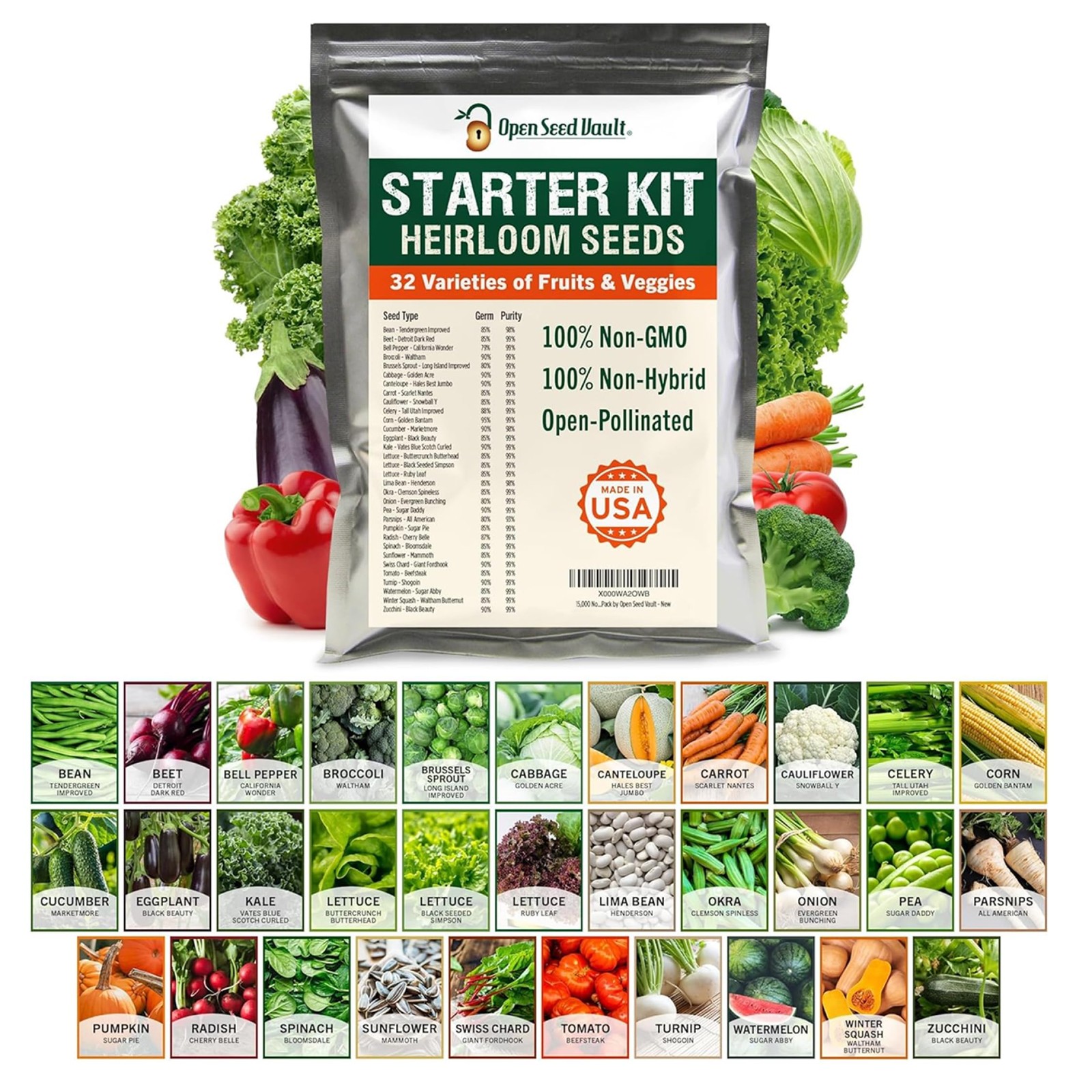 Heirloom Seeds 32 Types Non GMO Vegetable Fruit Outdoor Indoor Garden Planting