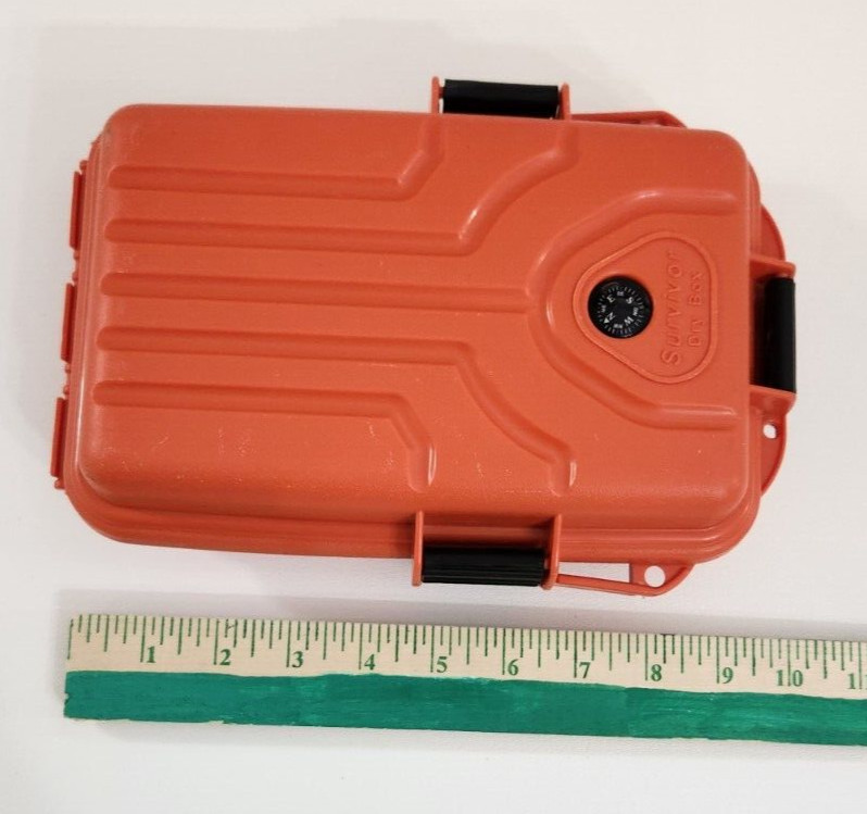 Orange Survivor Dry Box with O-Ring Seal Built in Compass Travel Camping Fishing