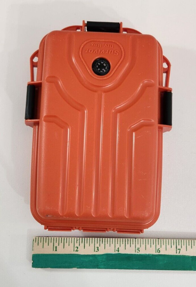 Orange Survivor Dry Box with O-Ring Seal Built in Compass Travel Camping Fishing