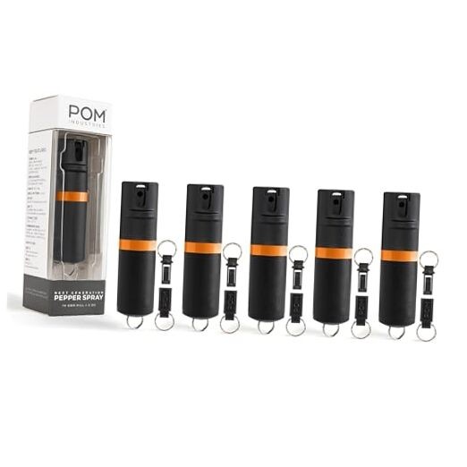 Premium Pepper Spray Keychain, Quick Release Black Orange 5 Pack (Save 25%)