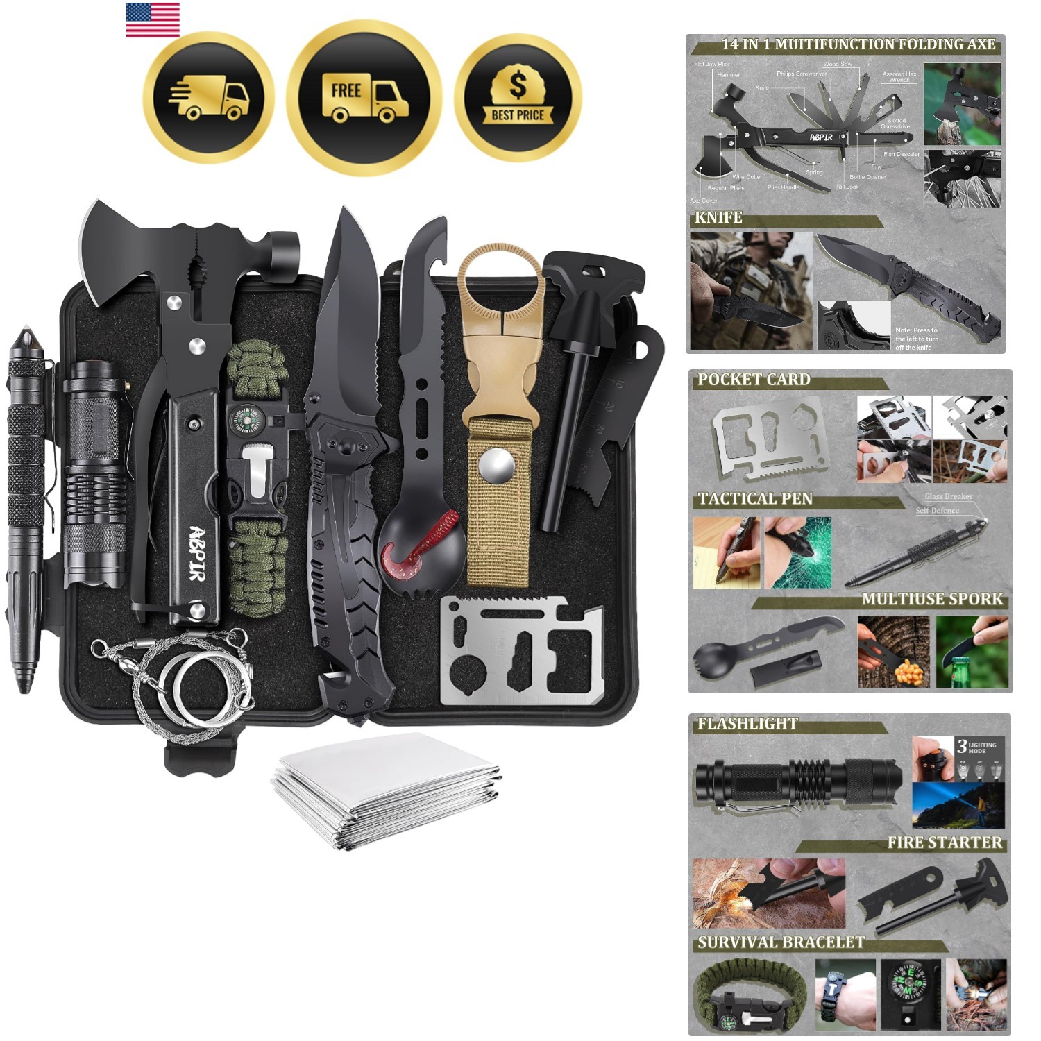 Gifts for Men Christmas Dad Husband Boyfriend Him, Survival Kits, 14 in 1 Sur…