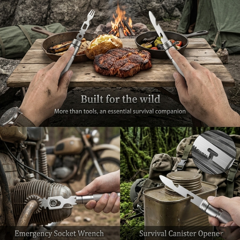 Detachable Aluminum Survival Rod, Outdoor Multi-Tool with Window Breaker Compass