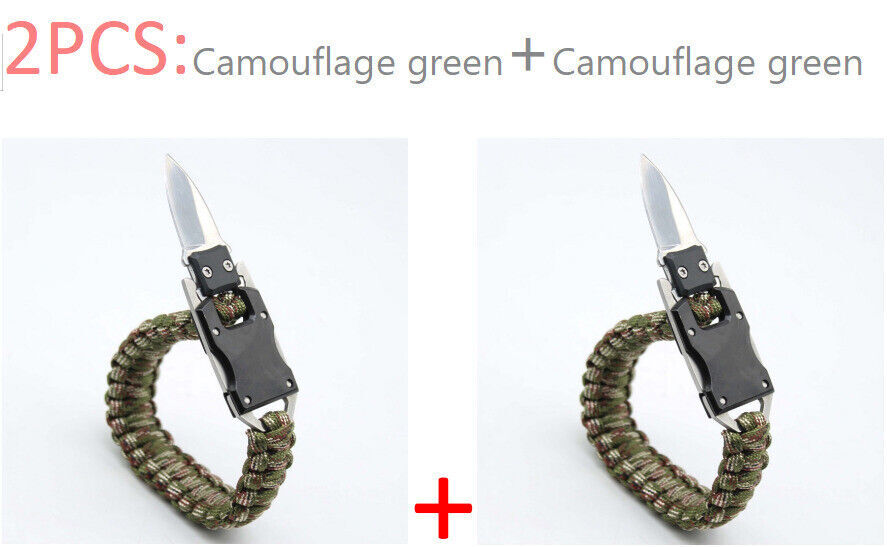 2 Pack Army Green Camo Survival Gear Parachute Cord Tactical Knife Bracelet