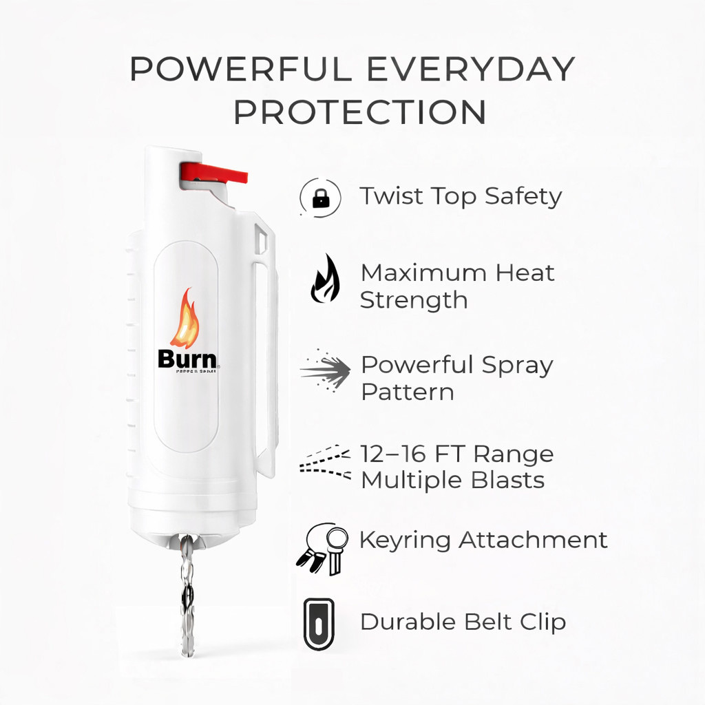BURN Keychain Pepper spray Self Defense – 1 Pack .50oz White