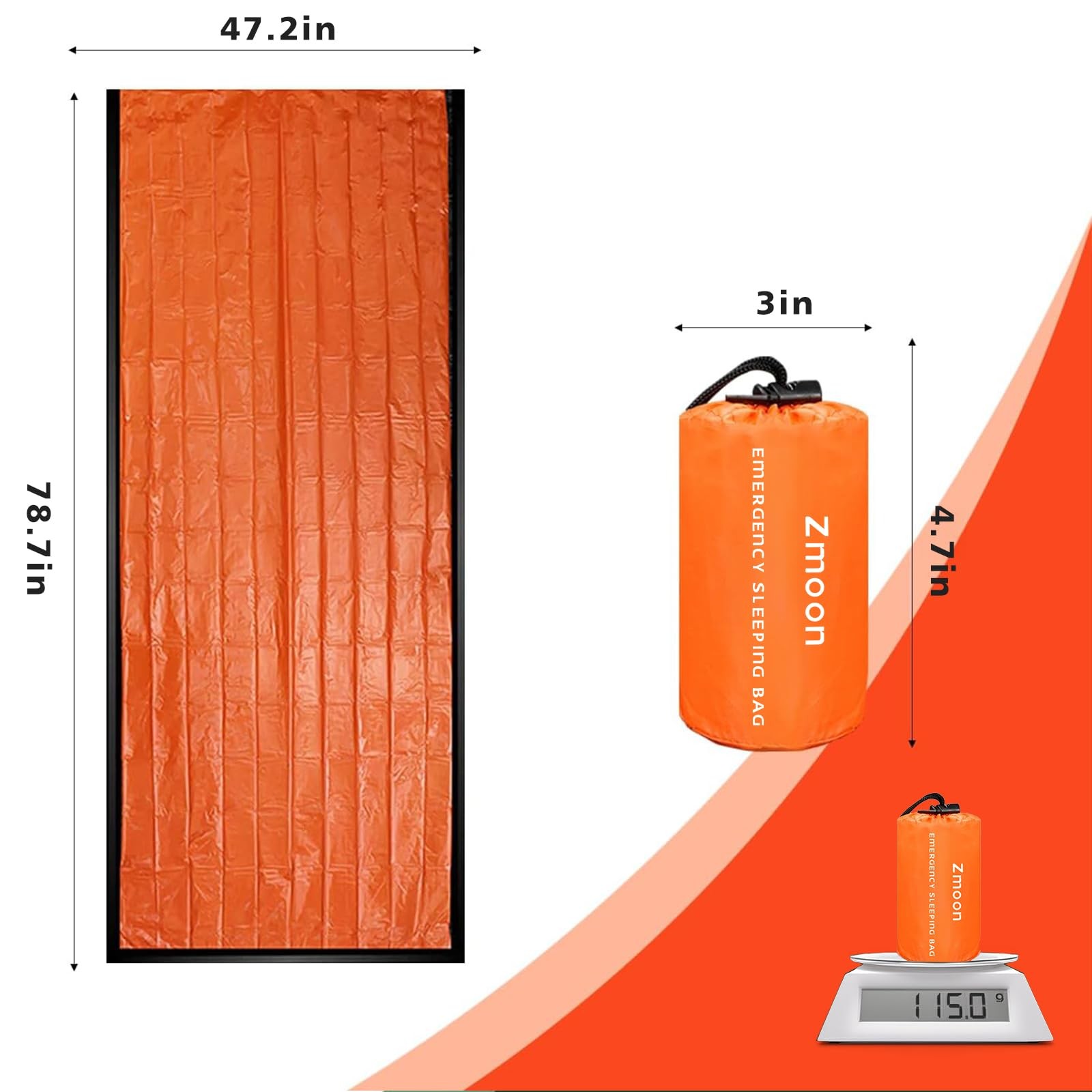 Zmoon Emergency Sleeping Bag Survival Bag, Orange Pack of 2, orange-2pcs