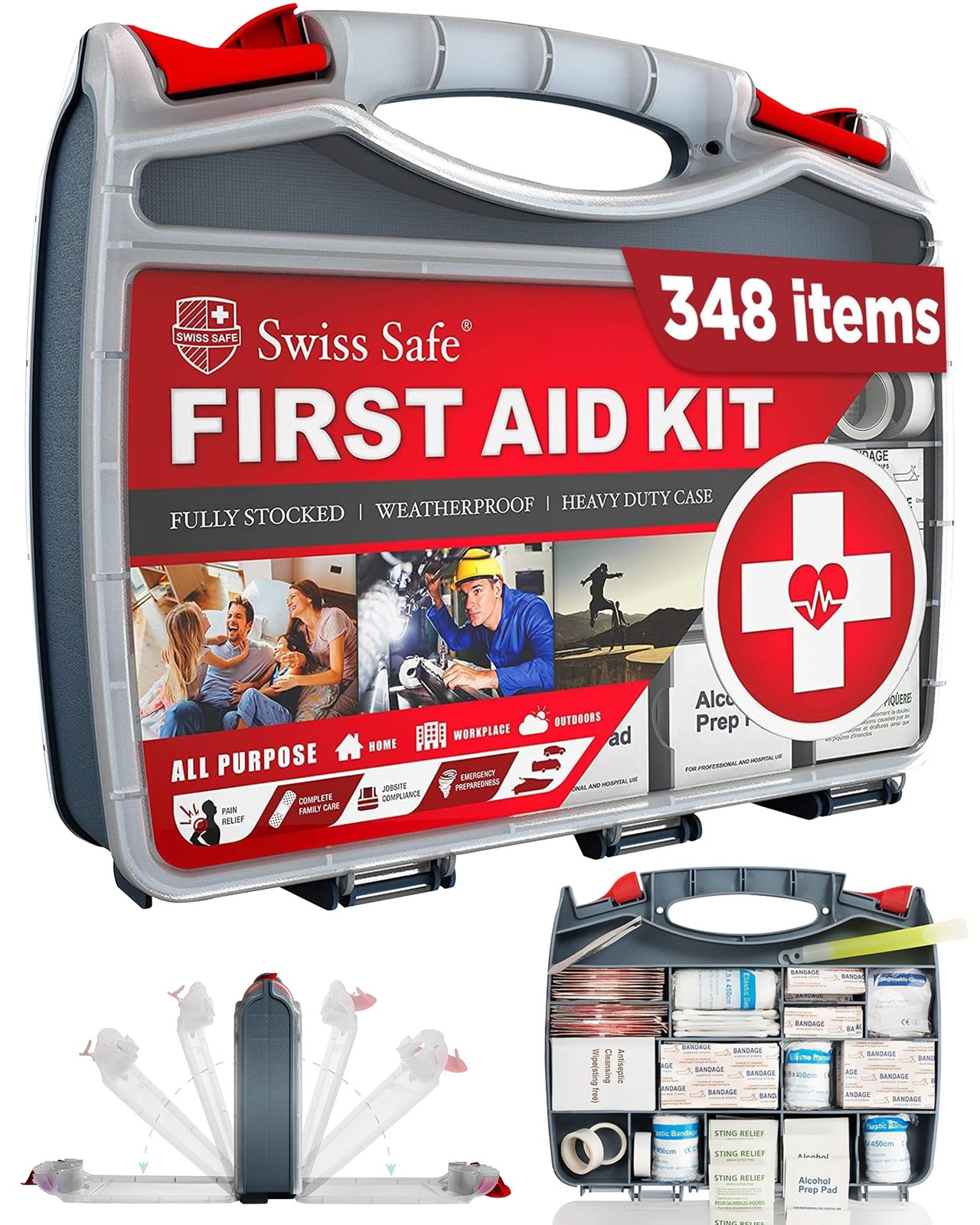 Swiss Safe 2-in-1 First Aid Kit for Car, Travel & 1 Pack, Large Hardcase