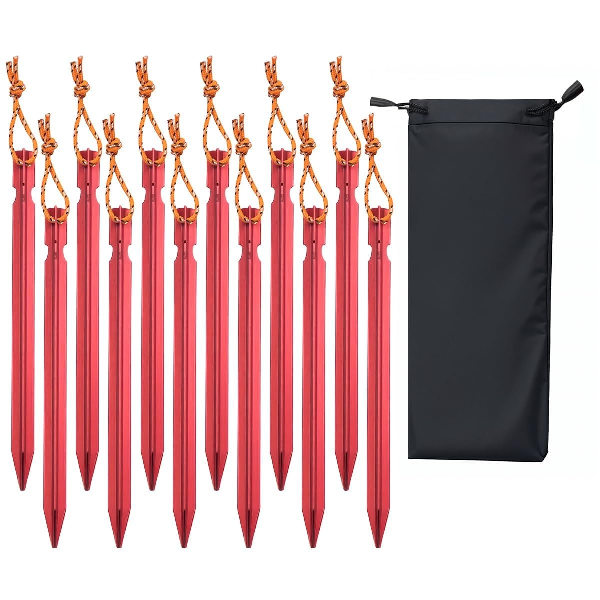 Keovoker 12 Pack Tent Stakes, 7-inch Ultralight Aluminum Ground Pegs with Red