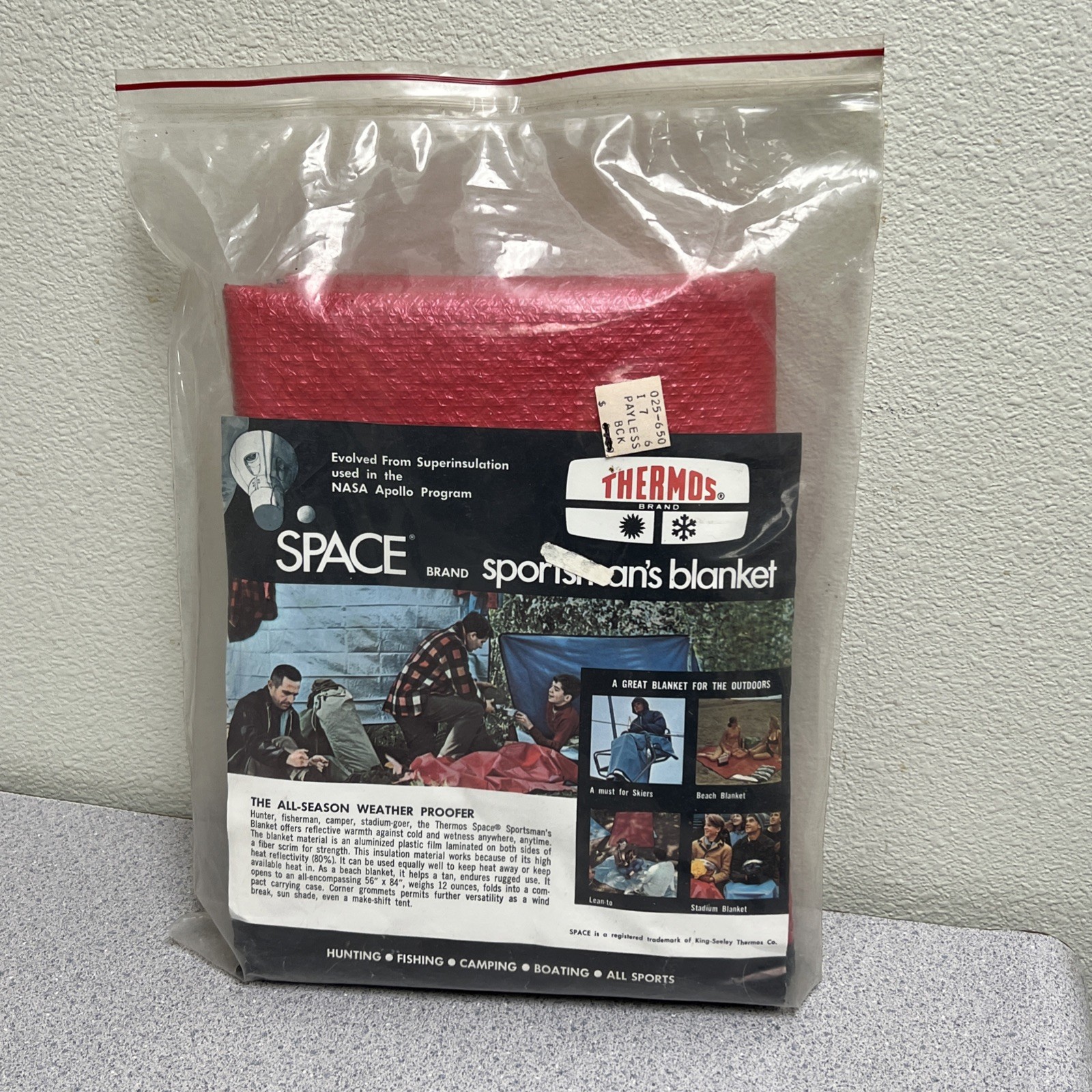 Vintage Thermos All-Weather Space Brand Sportsman’s Blanket Red 56”x84”