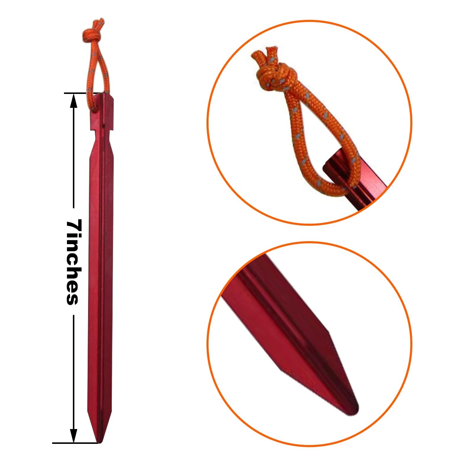 12 Pack Tent Stakes, 7075 Ground Metal Camping Aluminum One Size, Red