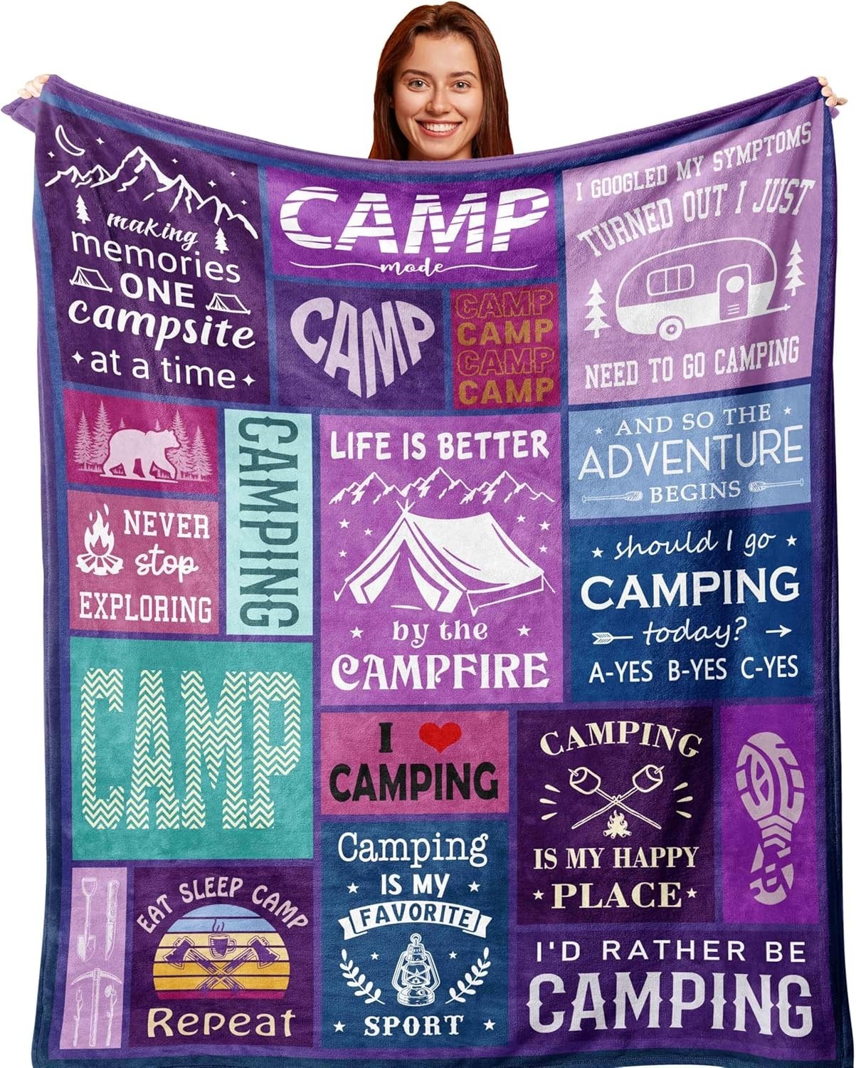 Camping Gift Throw Blanket 60x50in – Soft, Lightweight, All-Season for Camper…