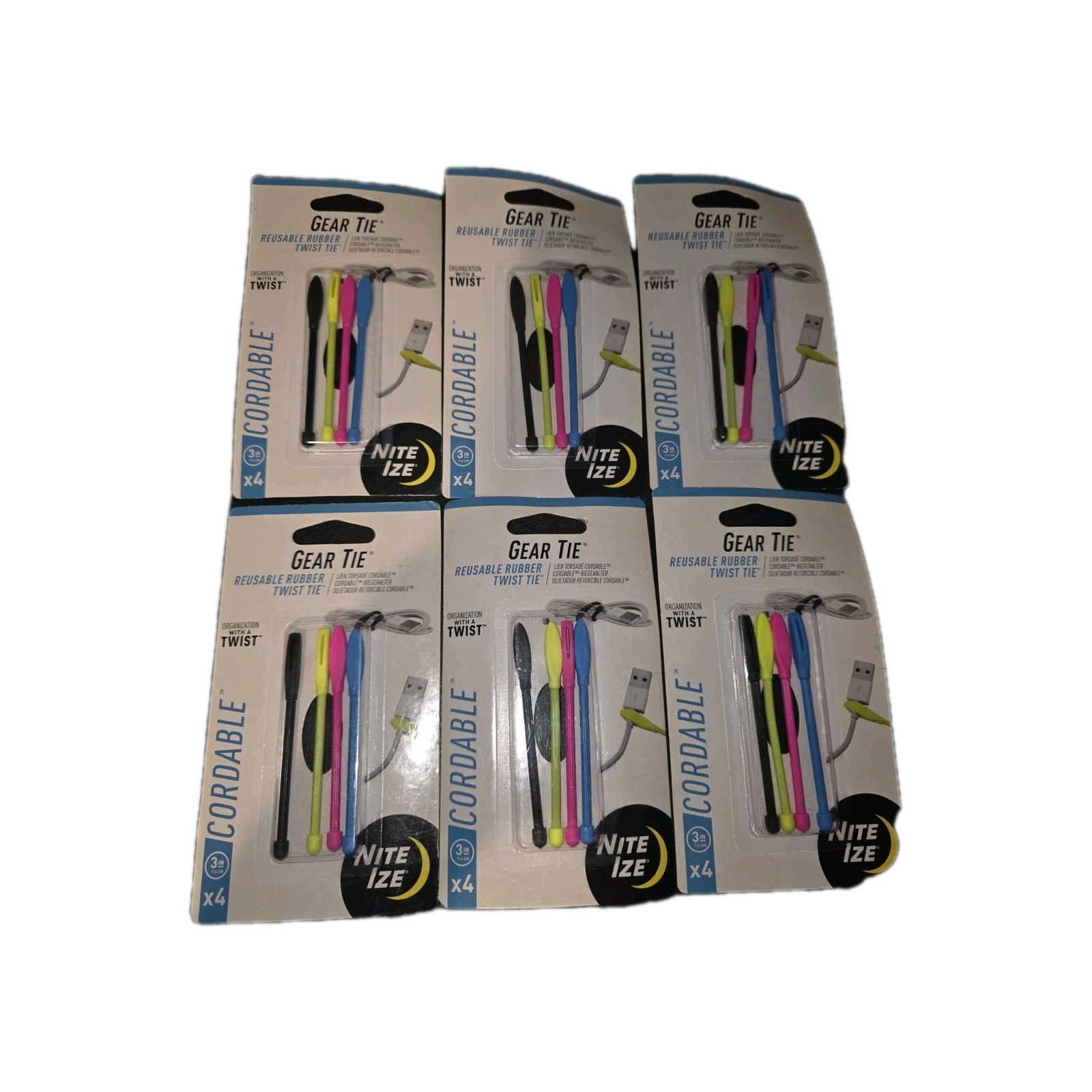 Nite Ize 4-Pack Gear Tie Cordable Twist Tie, 3″ – Assorted Colors (6-Pack)