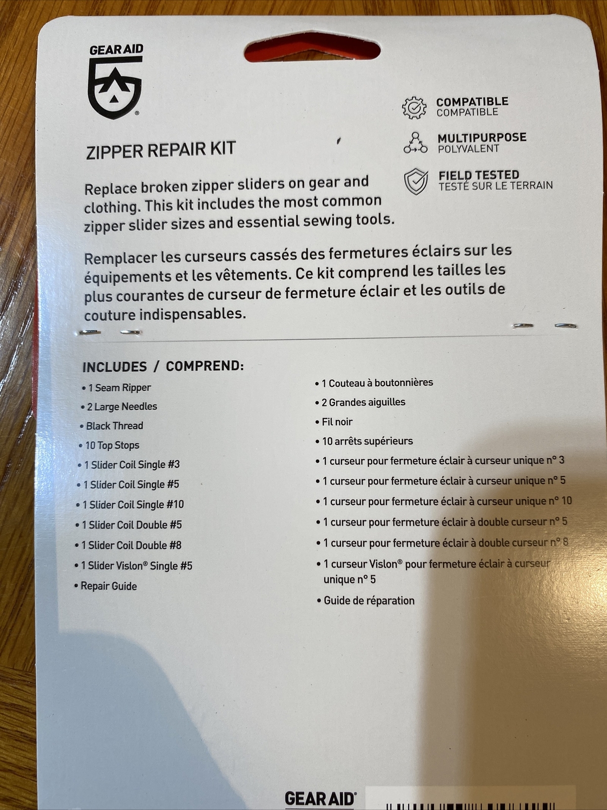 NEW McNett GEAR AID Zipper Repair Kit for Camping, Backpacking