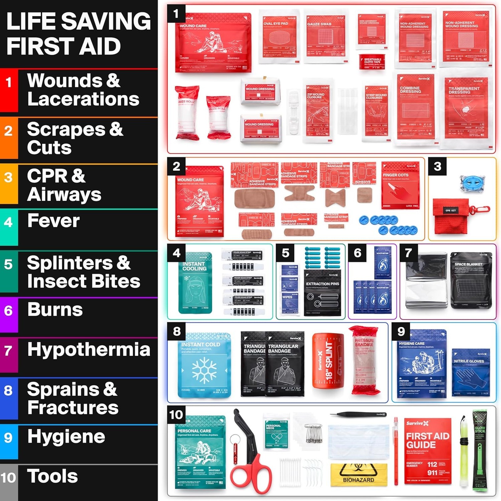 First Aid Kit Large for Car Travel Home Emergency Supplies for Hiking Camping