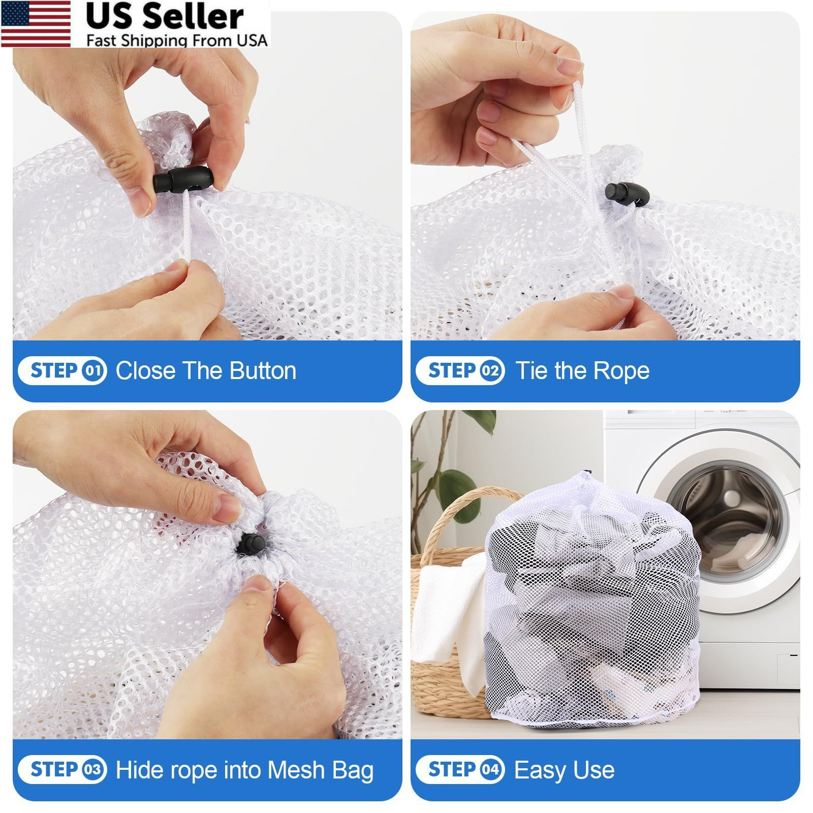 OKAKA 3Pcs Mesh Laundry Bags Washing Machine Wash Jumbo 3 pcs, White