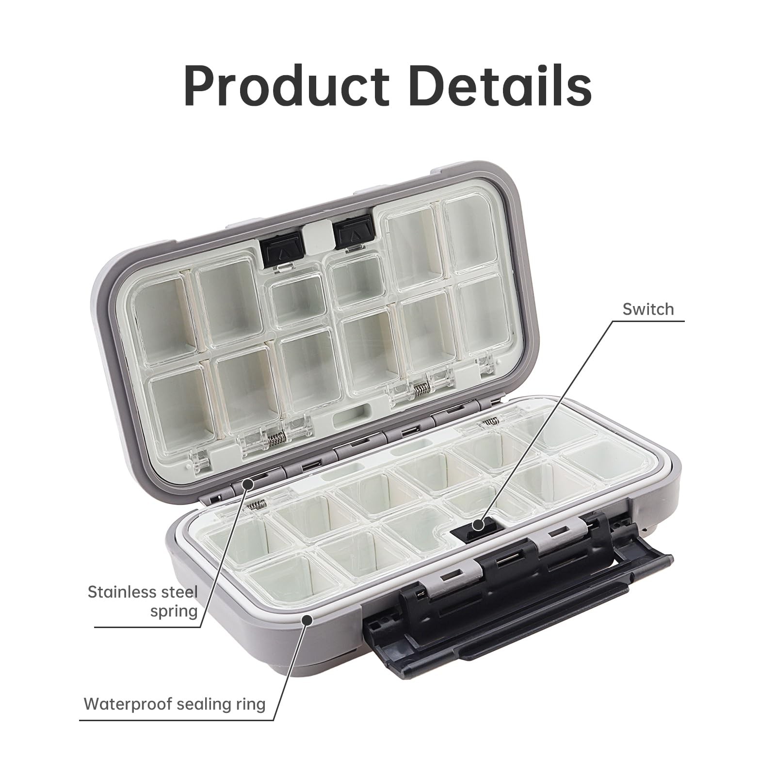OriGlam Fishing Tackle Storage Box, Double 6.5 x 3.66 x 1.77 inches, Gray