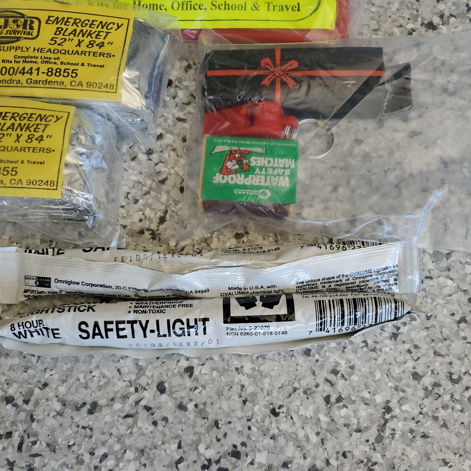 Survival Emergency Gear Lot Tent Blanket knife whistle light matches