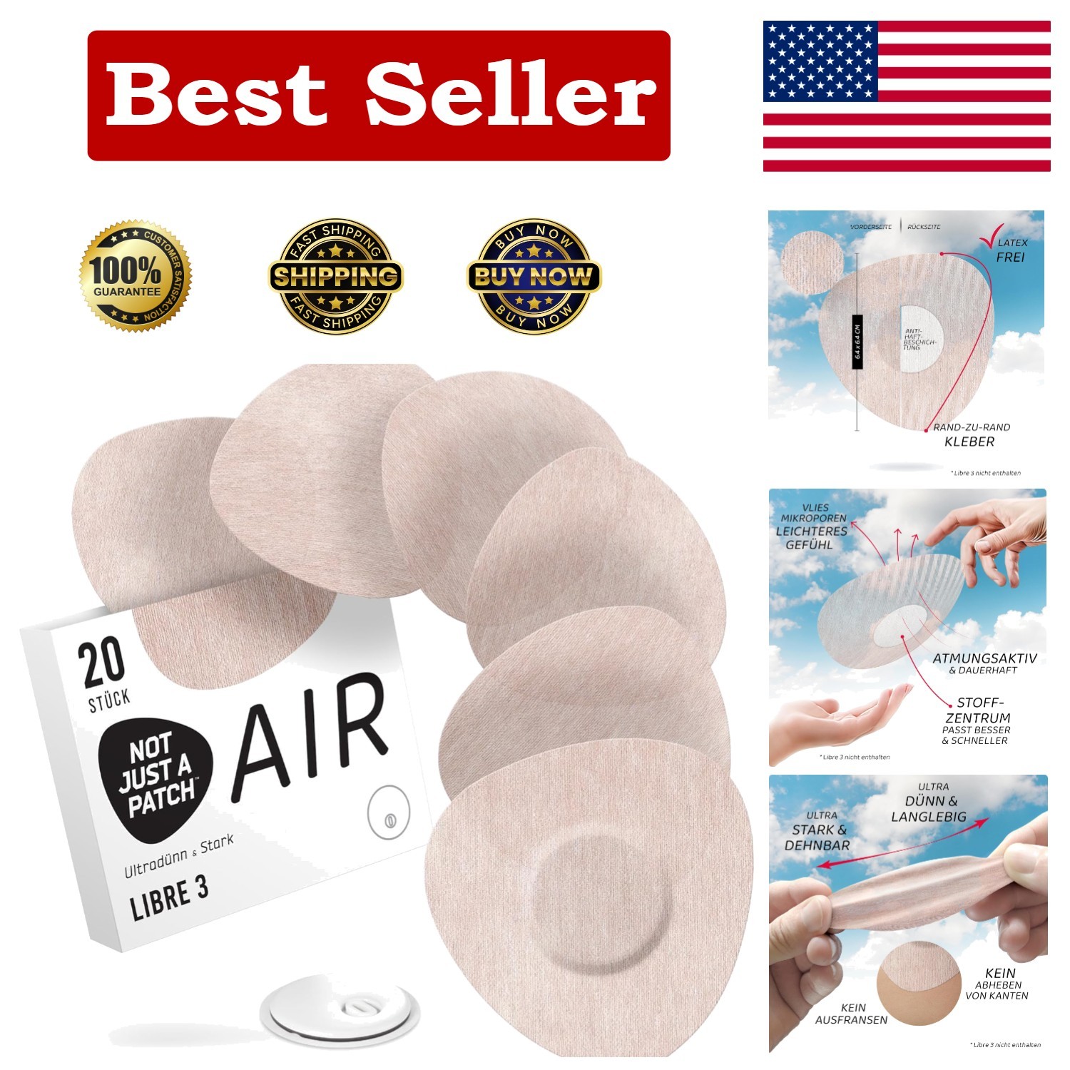 Breathable Adhesive Patches 20 Pack for Freestyle Libre 3 – Stay Active & Secure