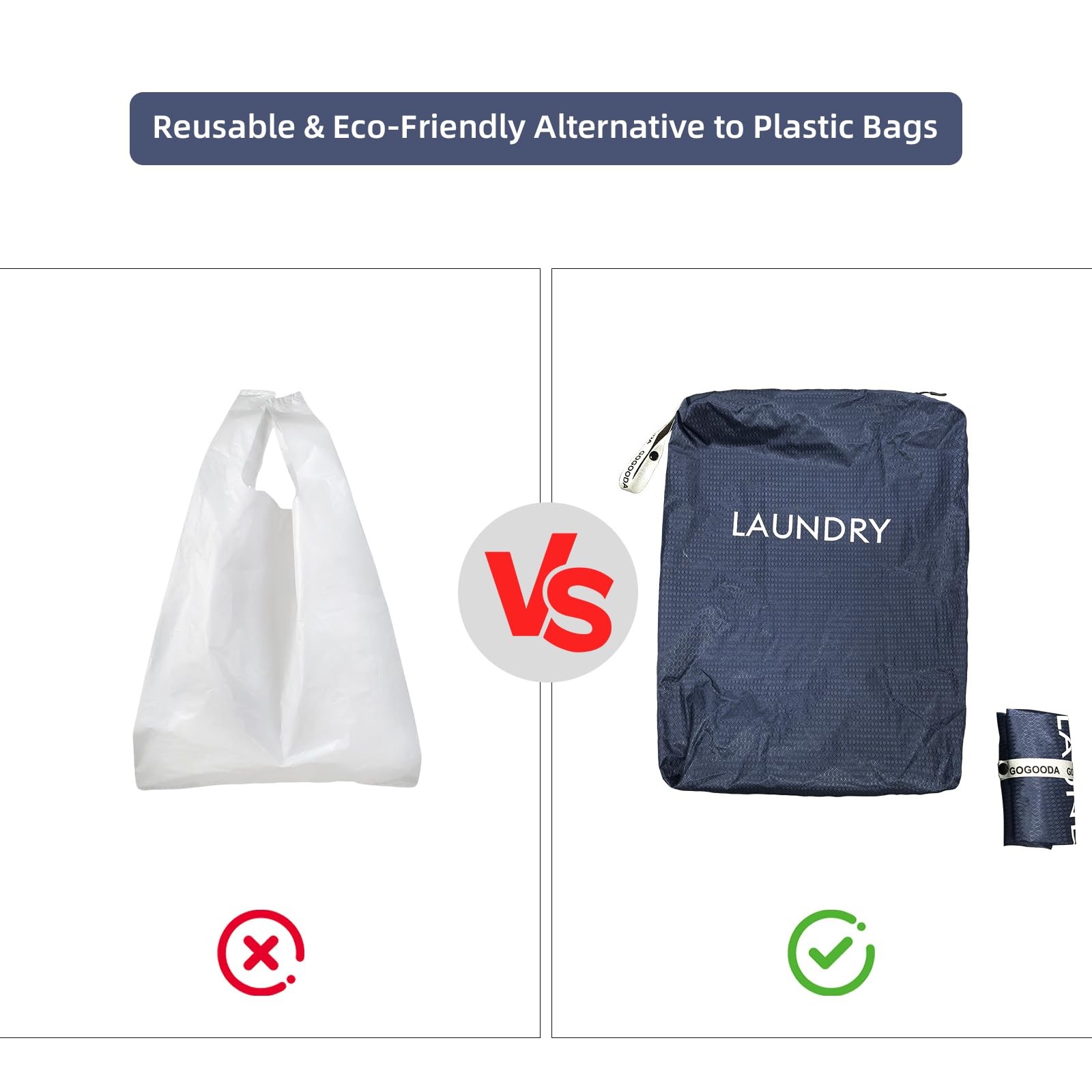 GOGOODA Travel Laundry Bags – Packable & 23.6×17.7 in, Navy Blue & Green