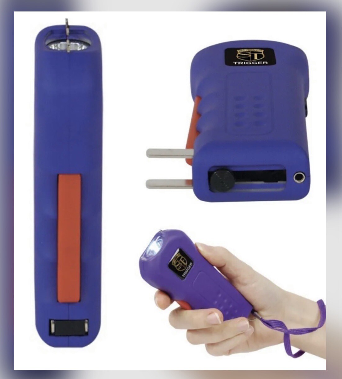 Police SQUEEZE trigger 4.8Mp STUN GUN w/LED Flashlight & Disable Pin Safety Case