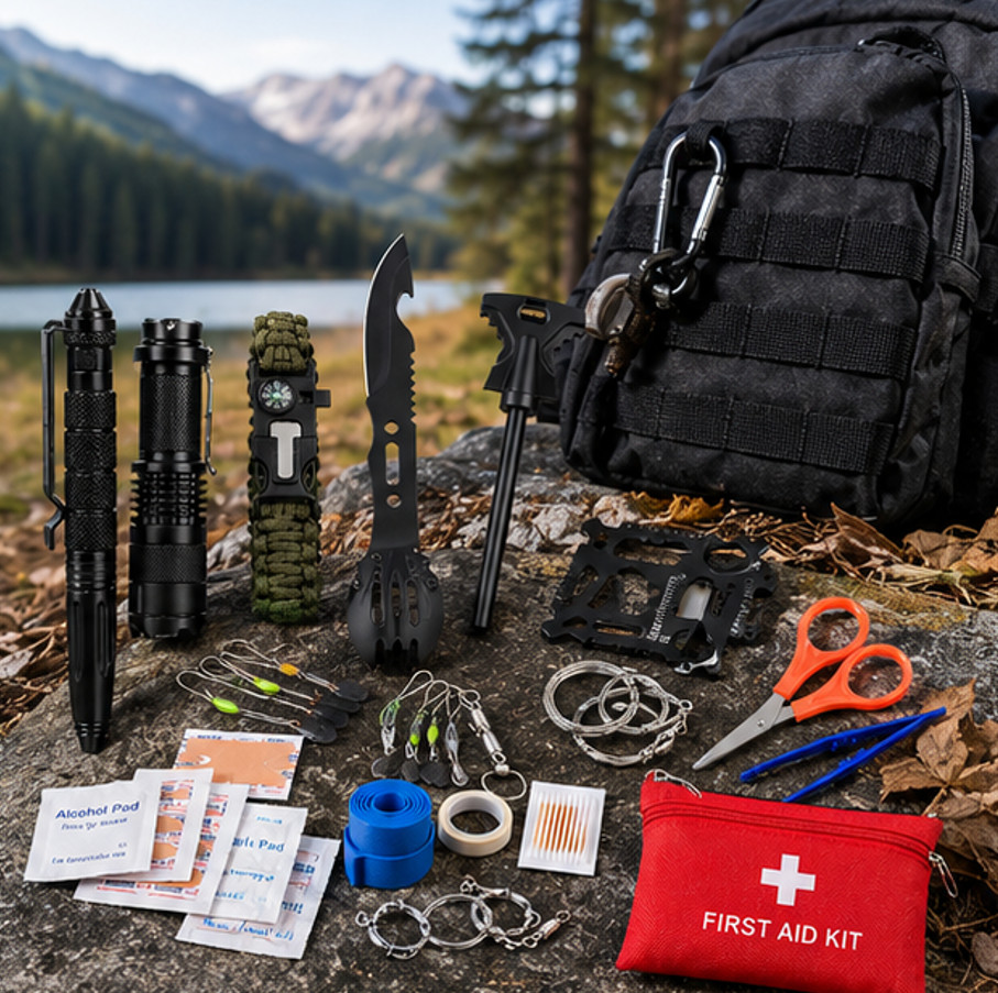 116Pc Survival Kit First Aid Emergency Gear Bug Out Bag Camping Hiking Set